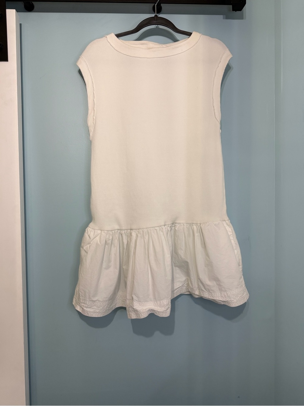 Free People XS White Ribbed Knit Drop Waist Mini Dress Cotton